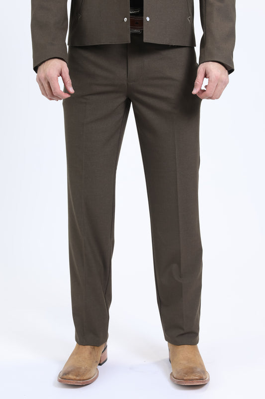 Mens Poly-Stretch Fit Western Brown Suit Pants
