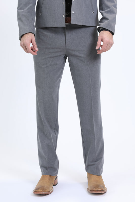 Mens Poly-Stretch Fit Western Grey Suit Pants