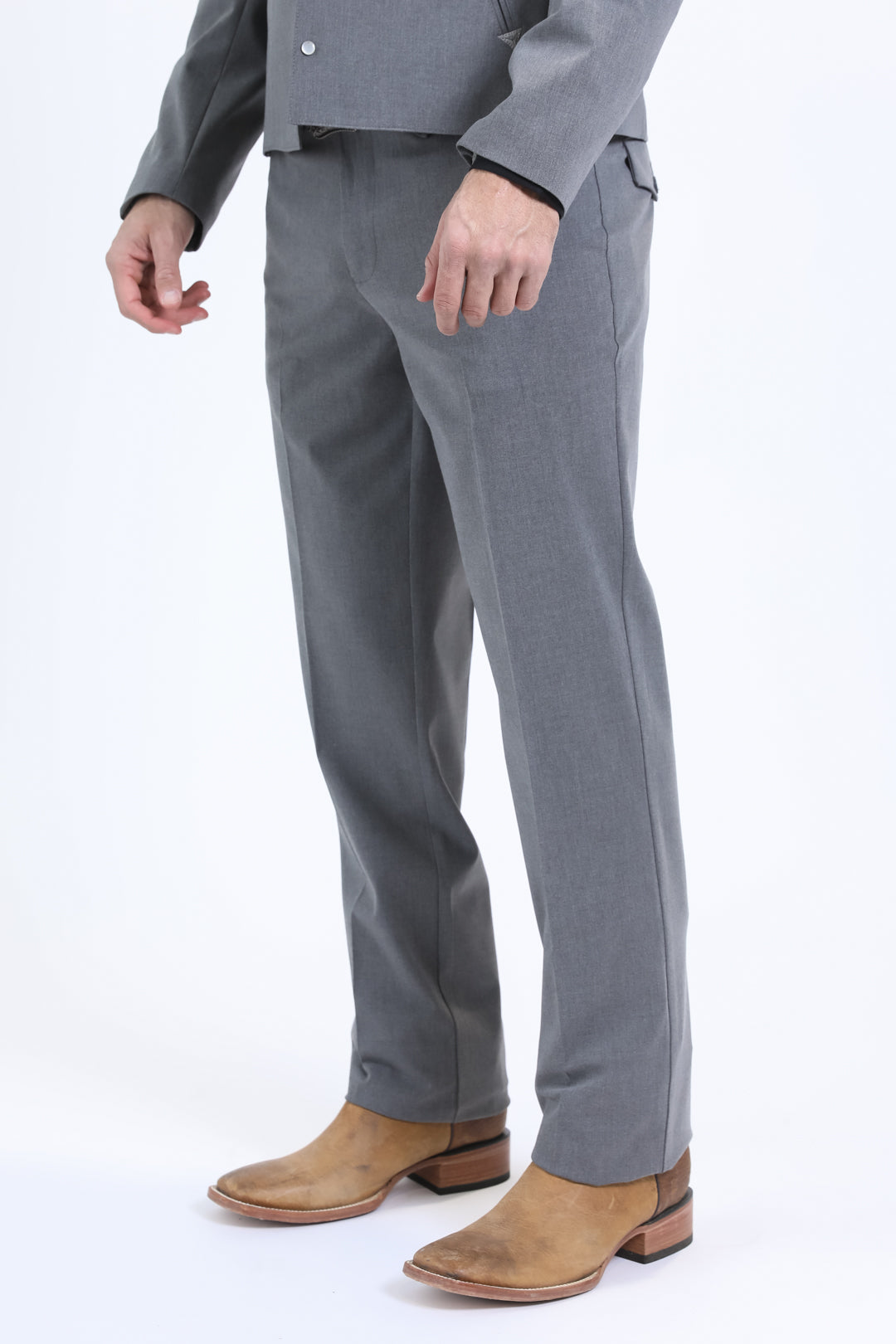 Mens Poly-Stretch Fit Western Grey Suit Pants