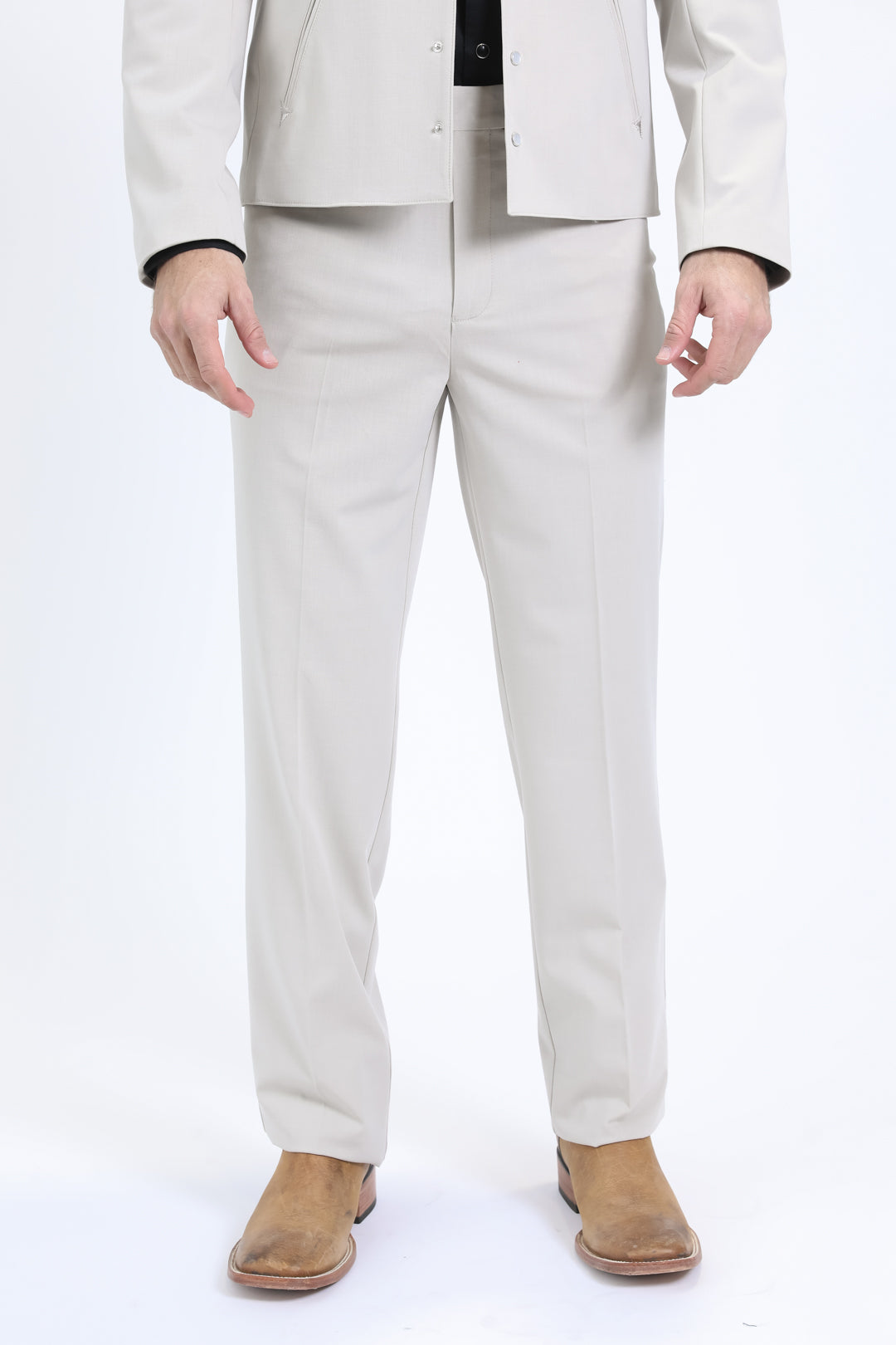 Mens Poly-Stretch Fit Western White Suit Pants