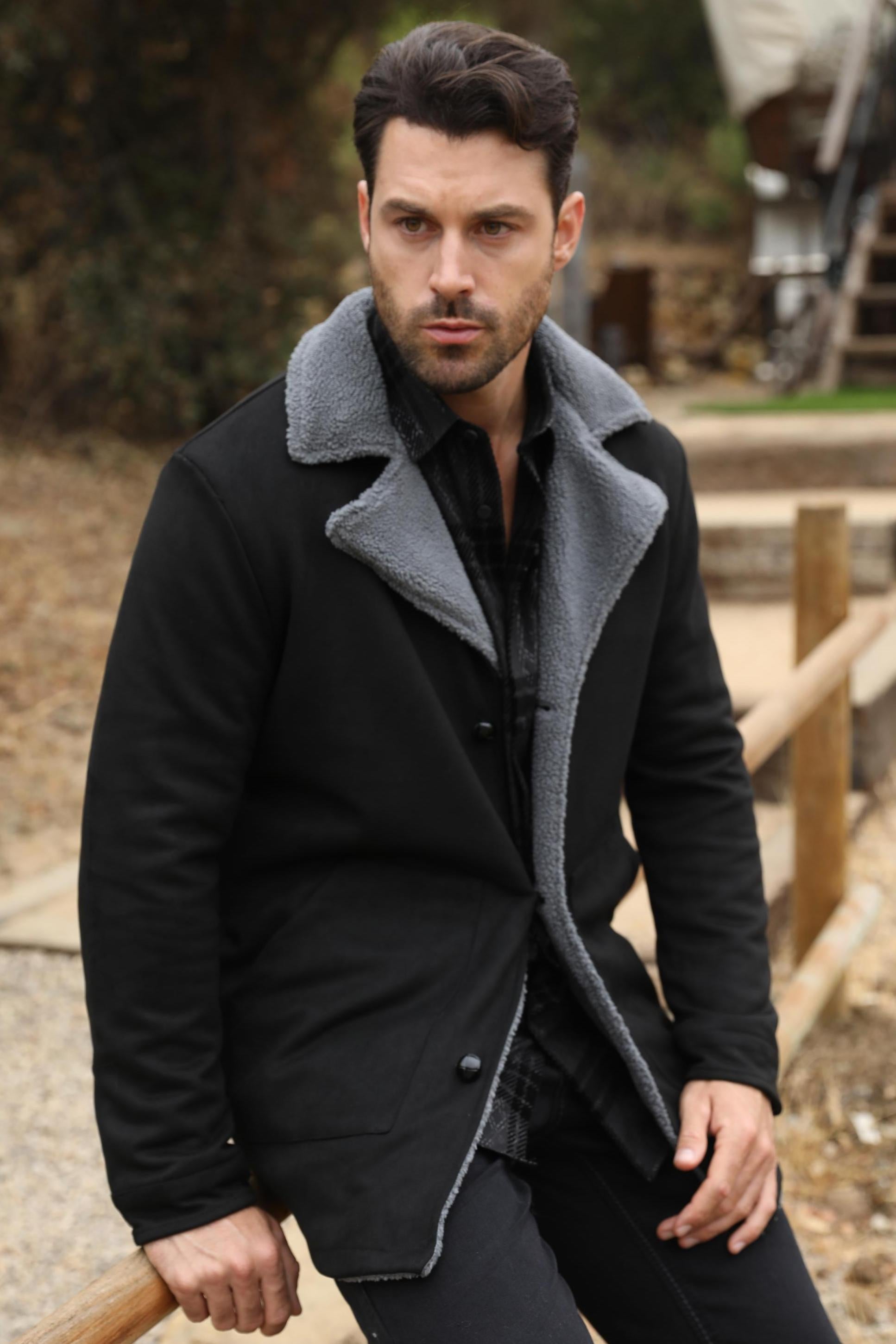 Mens Western-Style Long Faux Suede Black Coat 3XL / Black Mens Western-Style Long Faux Suede Black Coat 3XL / Black