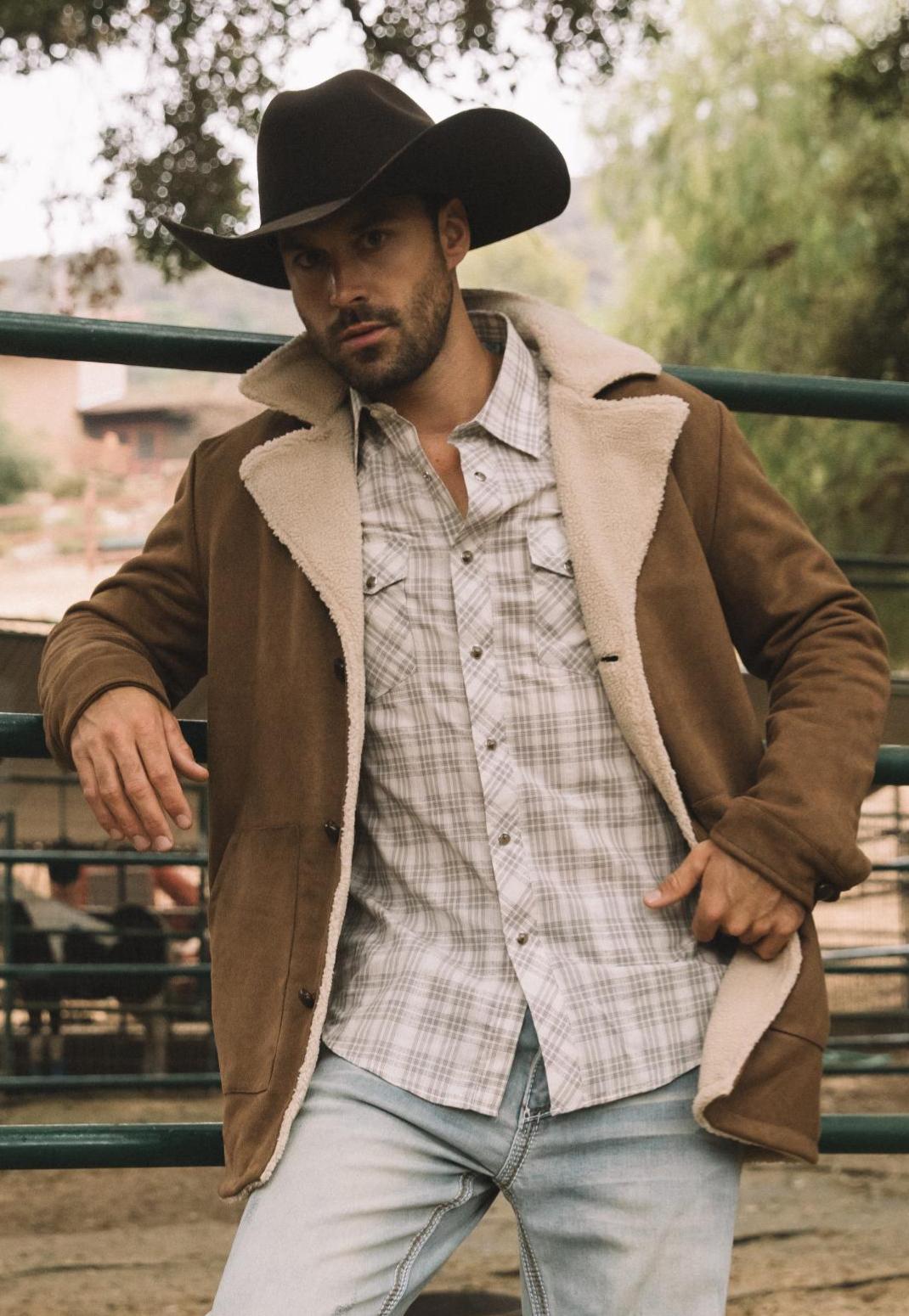 Mens Western-Style Long Faux Suede Brown Coat – Platini Fashion