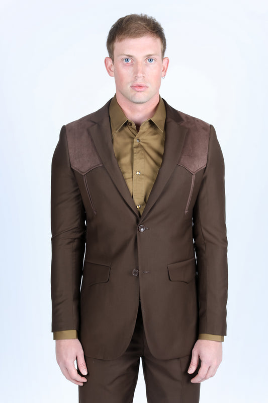 Men's Western Suit Sport Coat with Suede Yokes and Elbow Patches