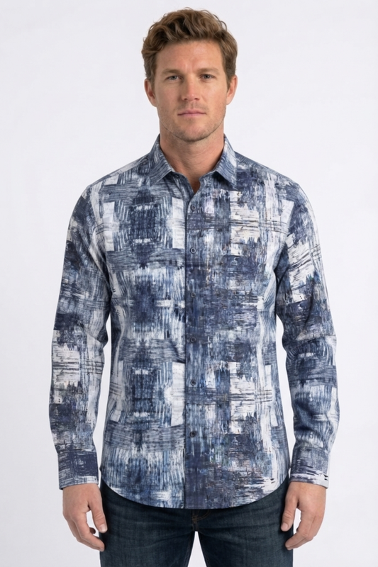 white abstract jacquard dress shirt men platini front