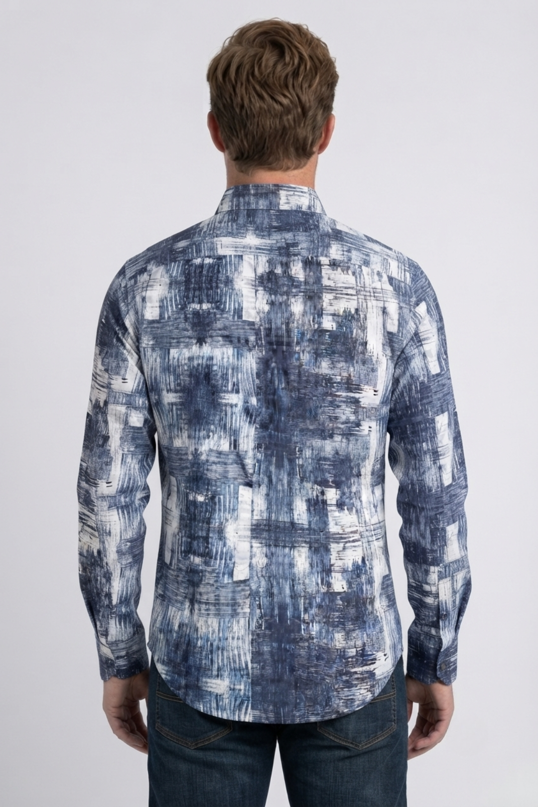 white abstract jacquard dress shirt men platini side