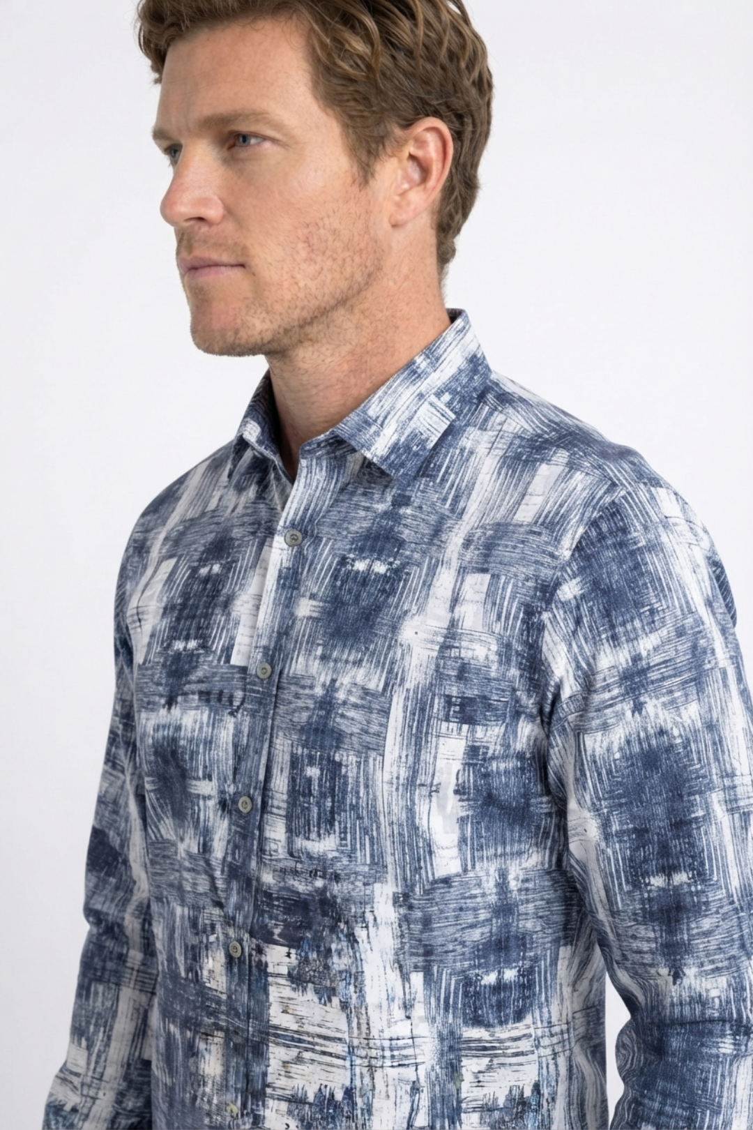 white abstract jacquard dress shirt men platini back