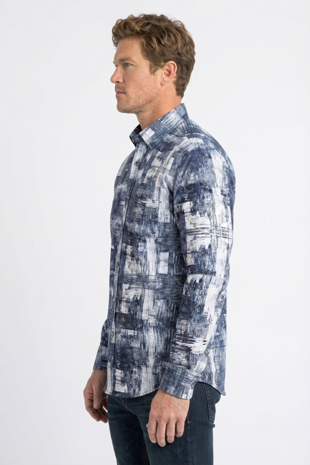 white abstract jacquard dress shirt men platini detail