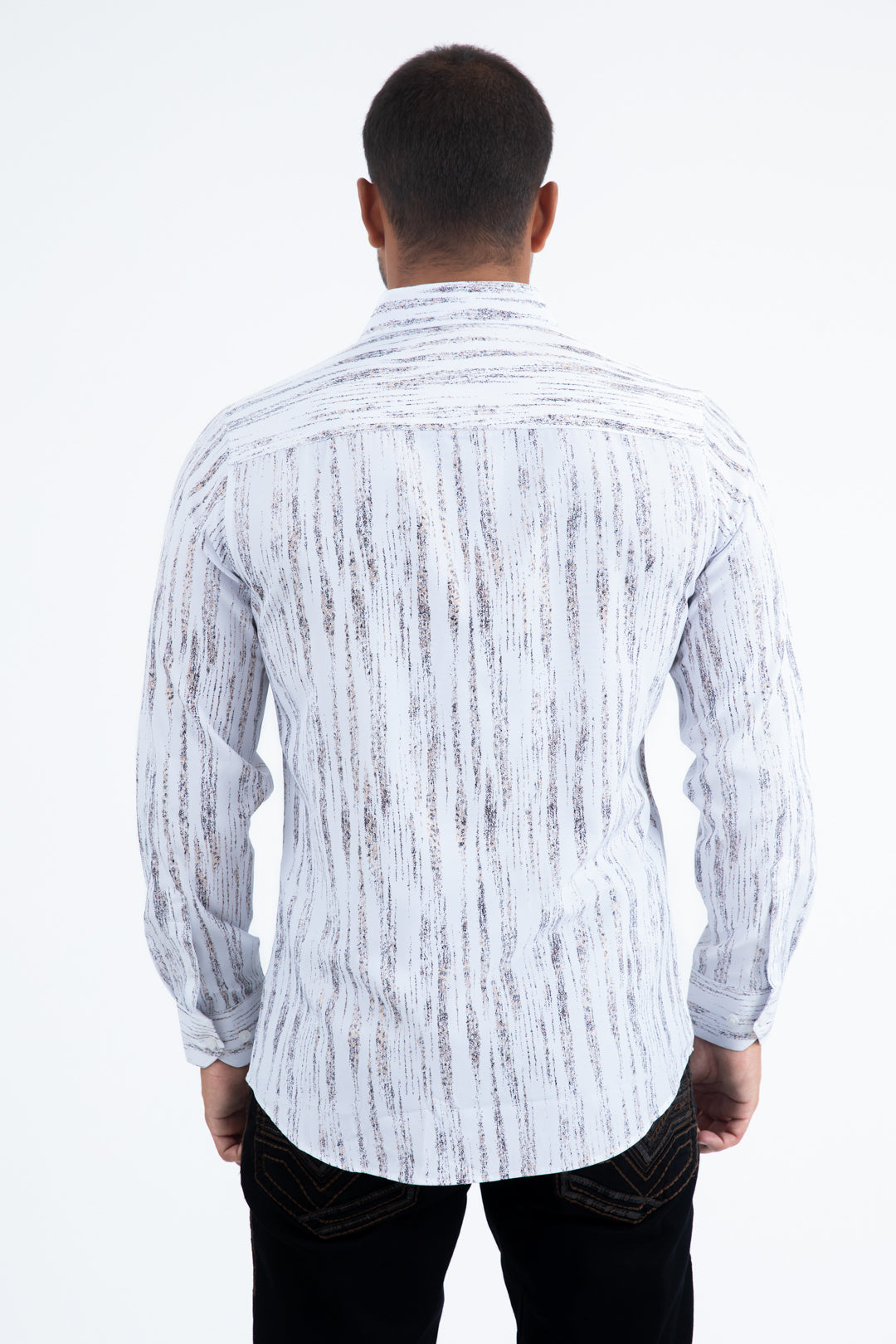 white abstract wave foil shirt back platini