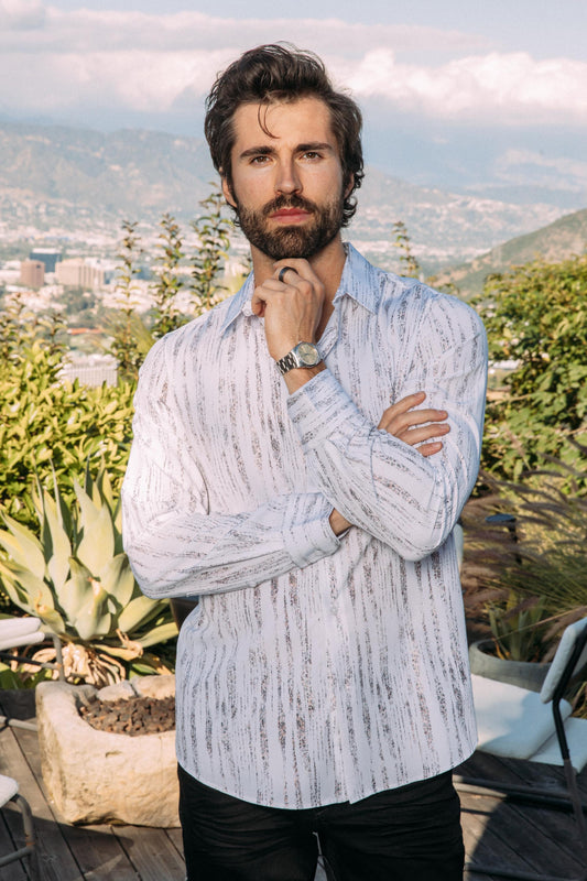 white abstract wave foil shirt lifestyle platini