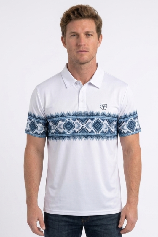 white aztec band performance polo men platini front