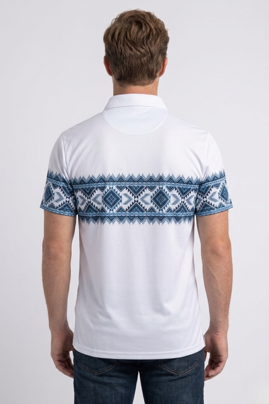 white aztec band performance polo men platini back