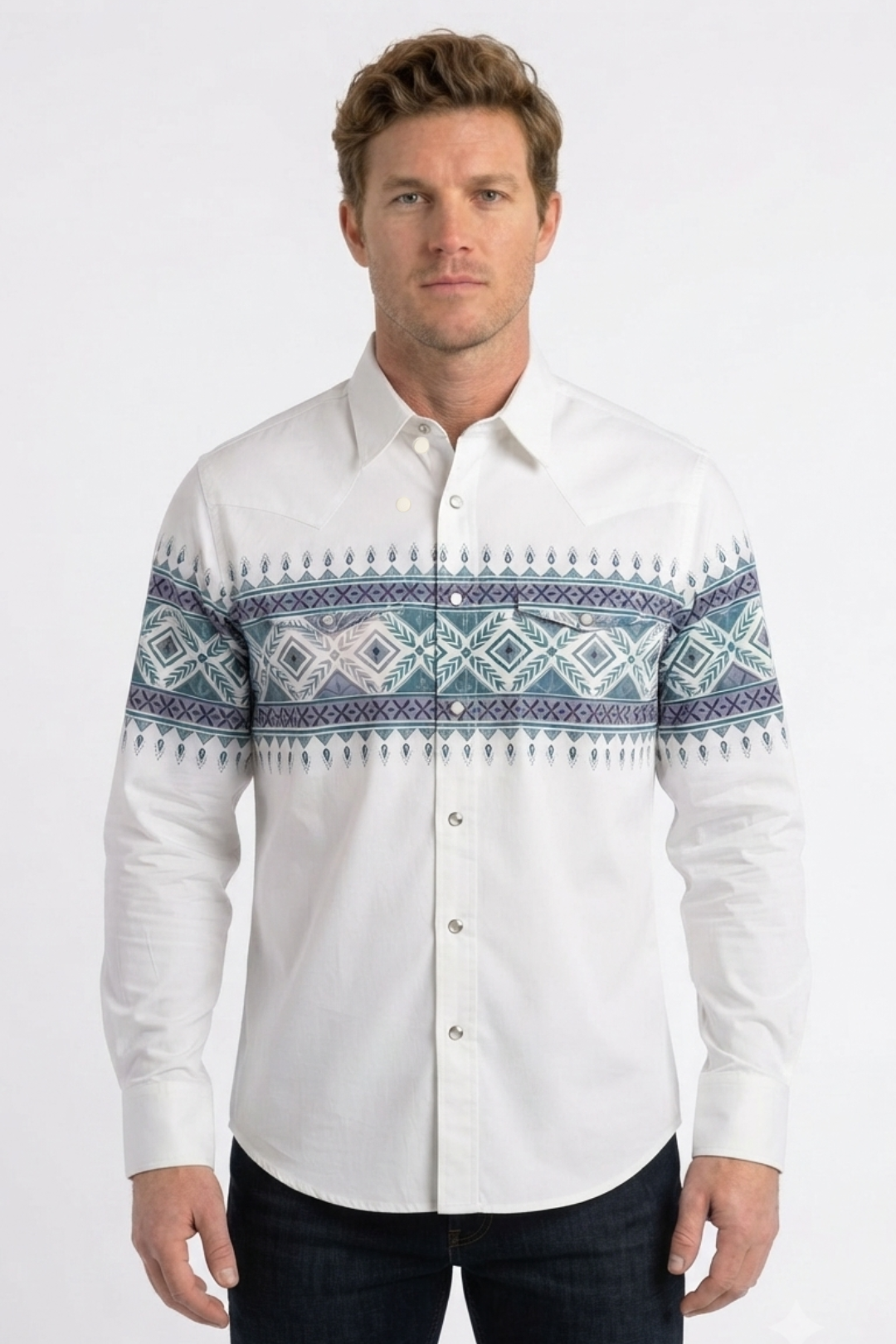 white aztec band western shirt men platini front