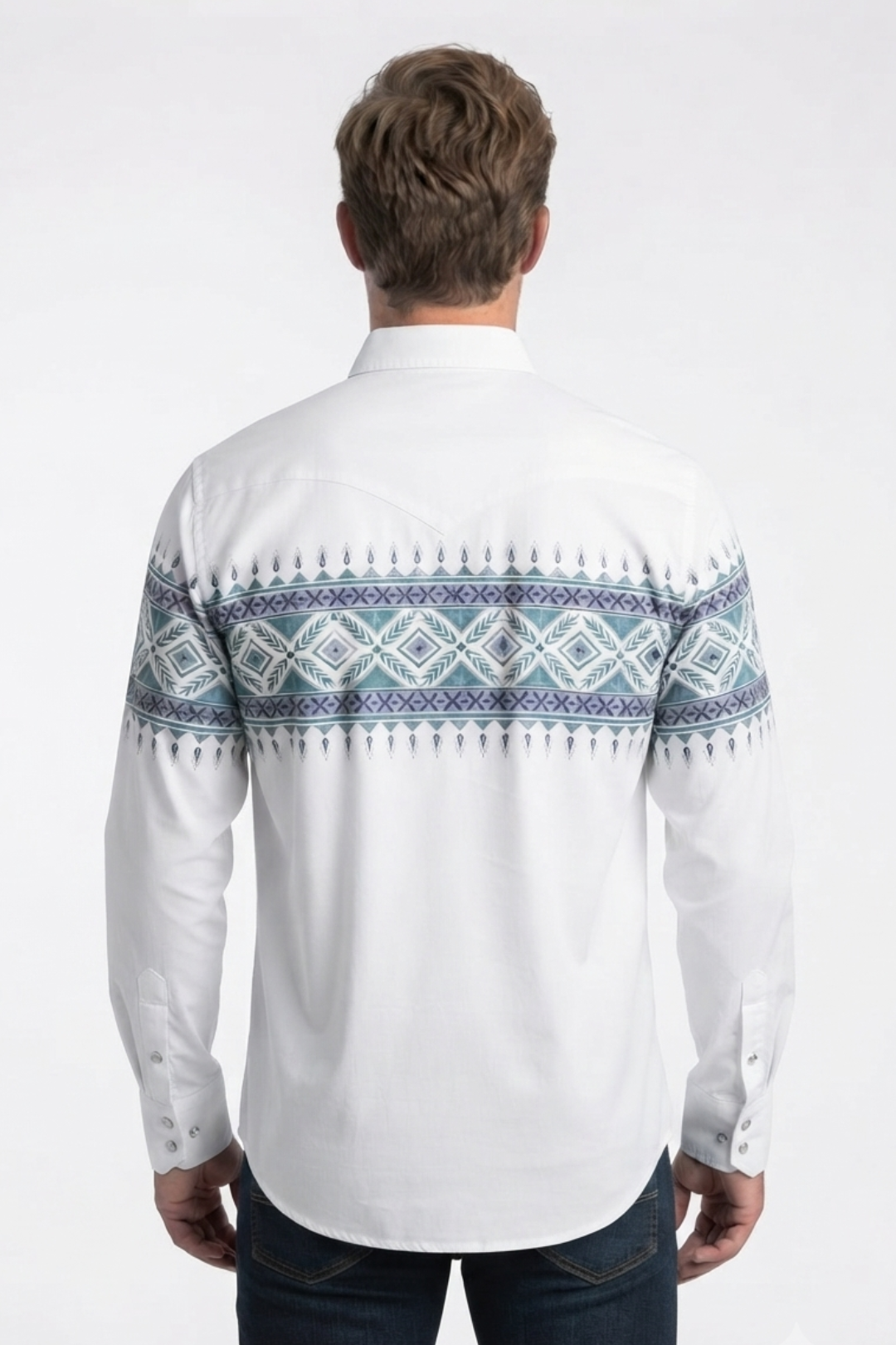 white aztec band western shirt men platini back