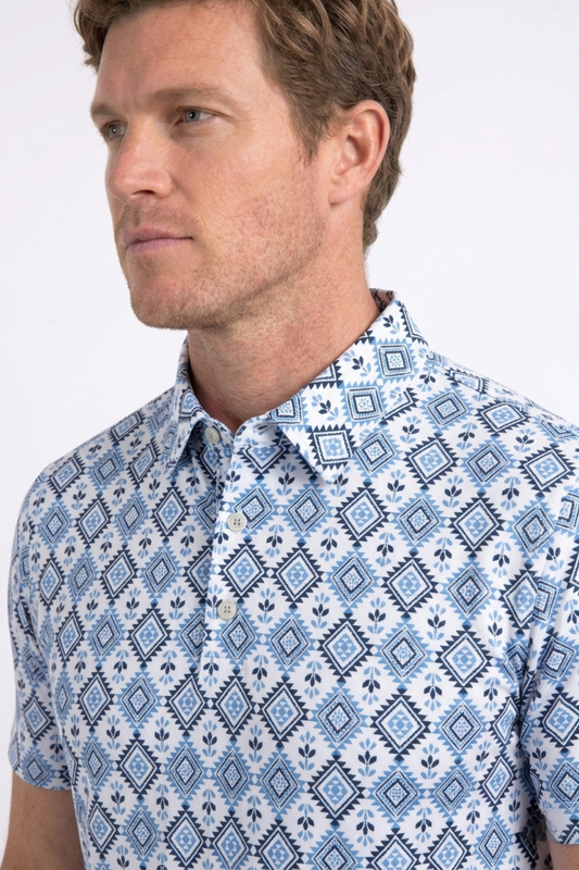 white aztec geometric performance polo men platini side