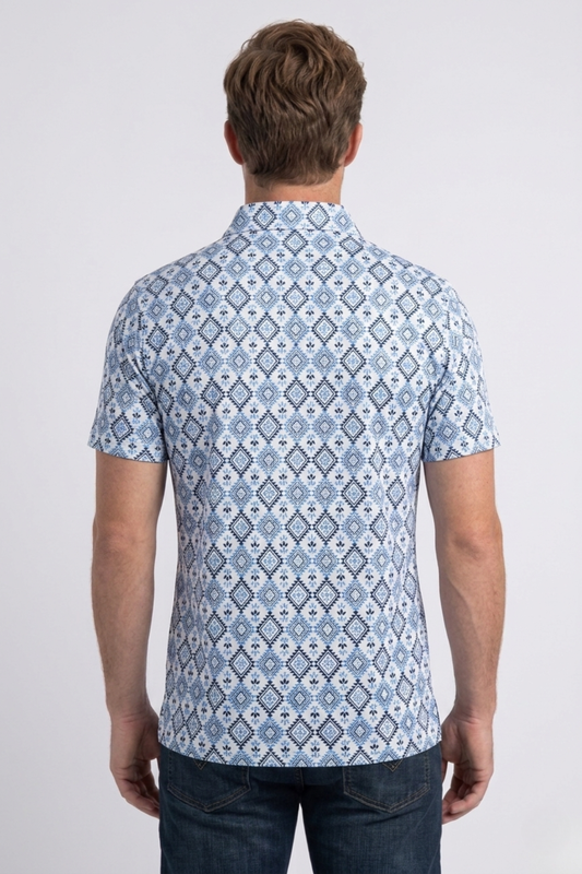 white aztec geometric performance polo men platini back