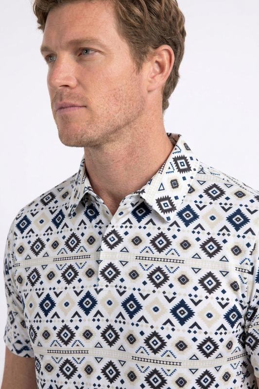 white aztec geometric performance polo ii men platini side