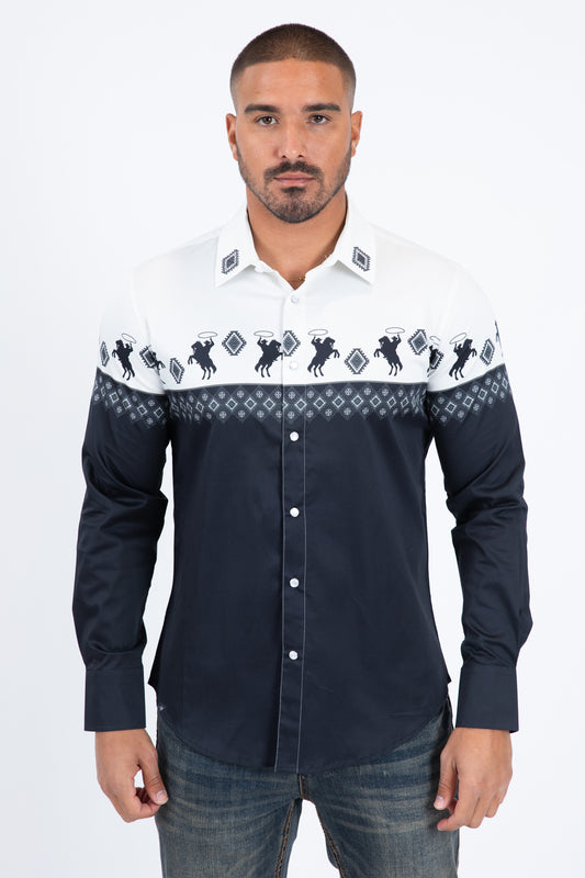 white black western rodeo graphic dress shirt men platini front