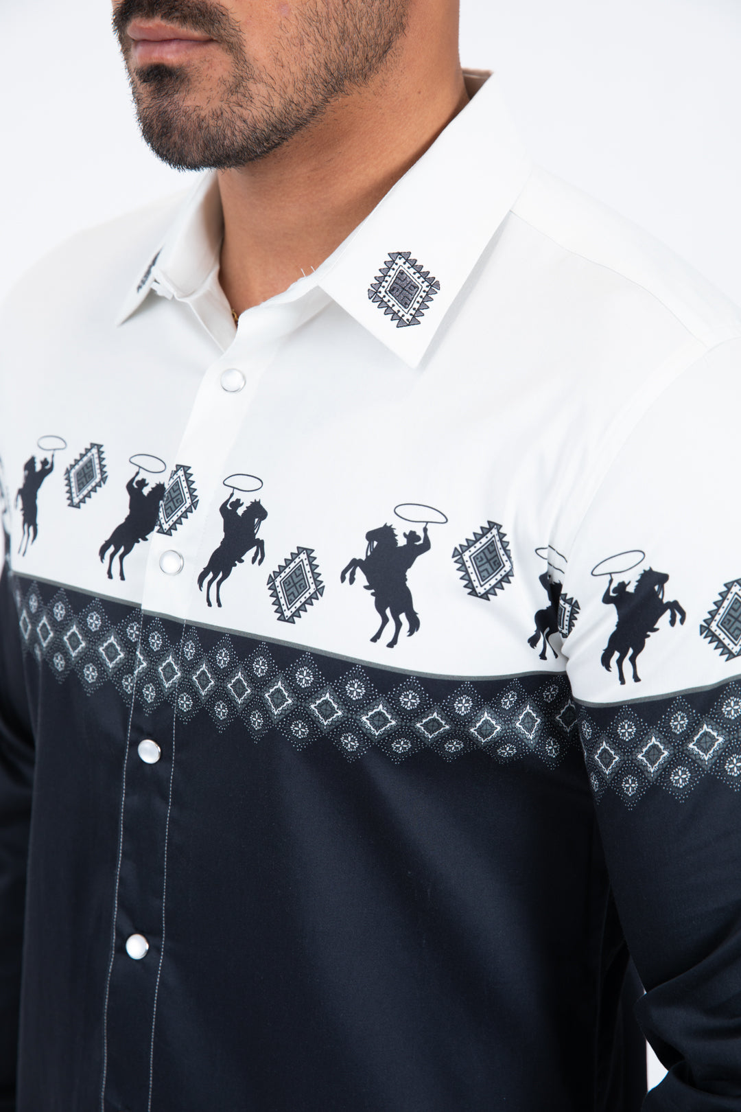 white black western rodeo graphic dress shirt men platini back