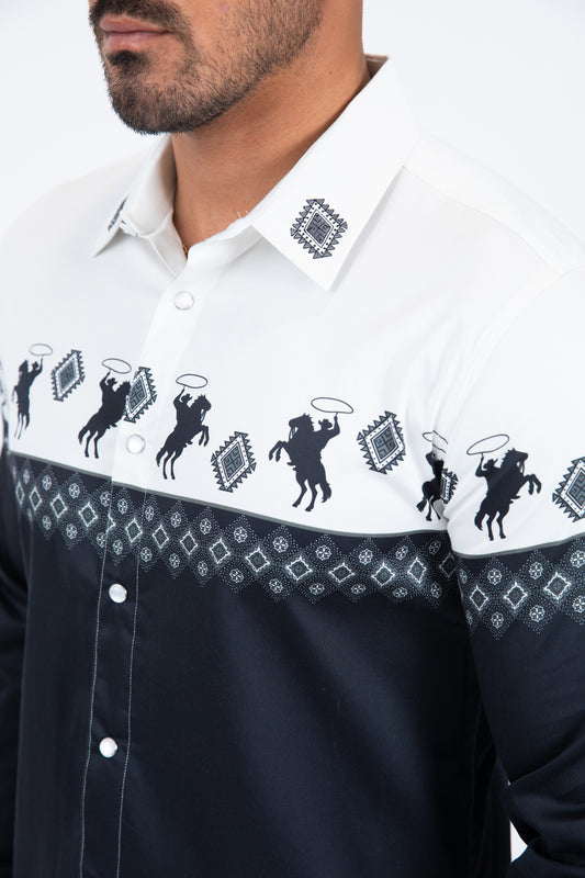 navy western rodeo graphic dress shirt men platini detail