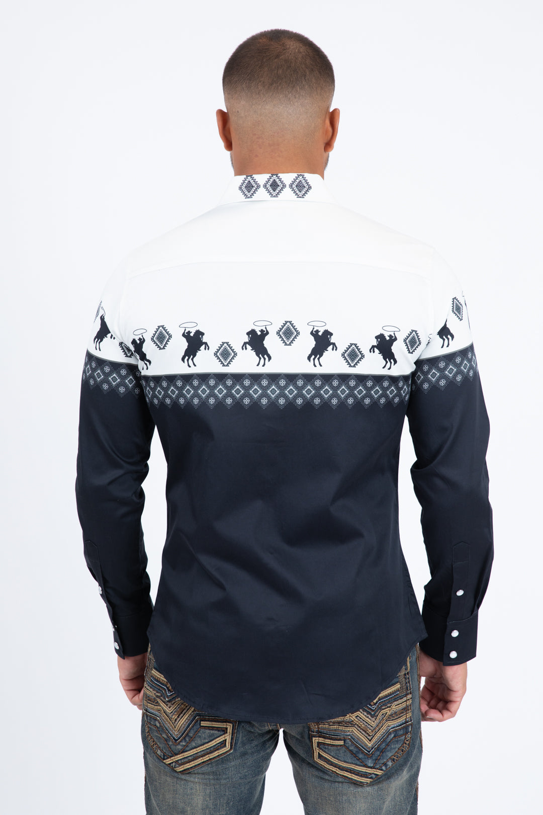 white black western rodeo graphic dress shirt men platini detail