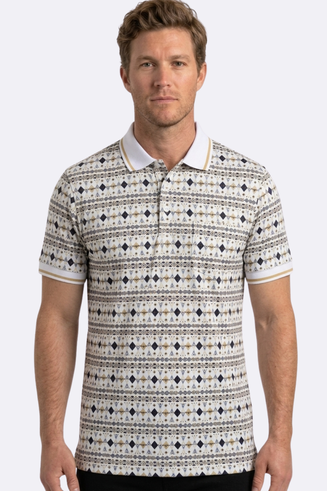 white diamond longhorn western print polo men platini front