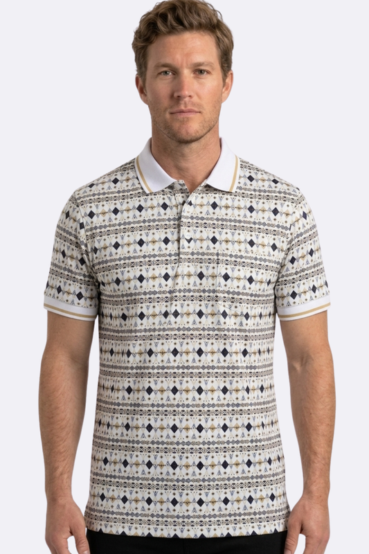 white diamond longhorn western print polo men platini front