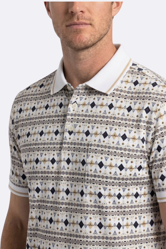 white diamond longhorn western print polo men platini side