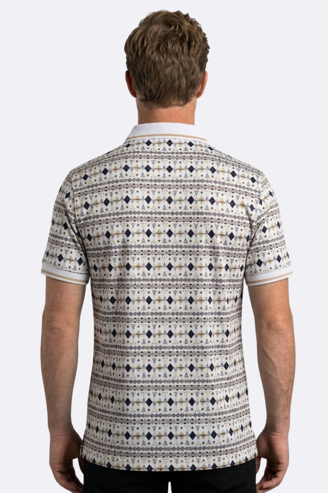 white diamond longhorn western print polo men platini back