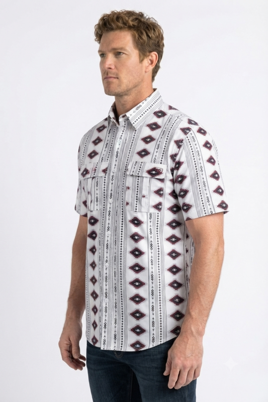 white diamond tribal print performance shirt men platini side