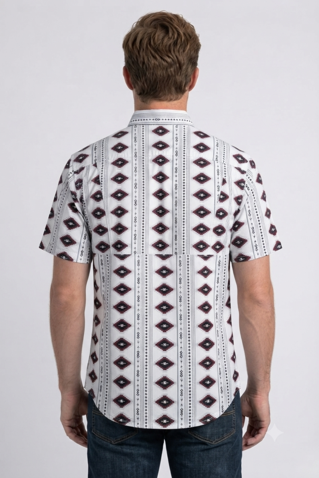 white diamond tribal print performance shirt men platini back