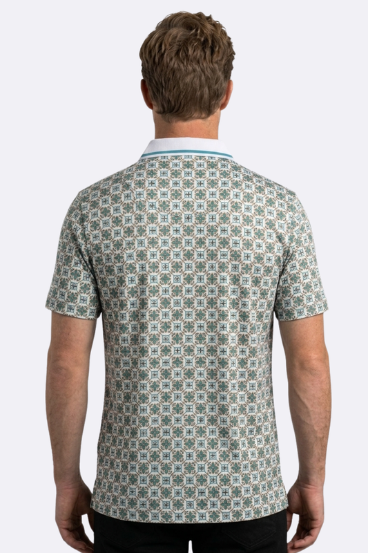white floral medallion print polo men platini back