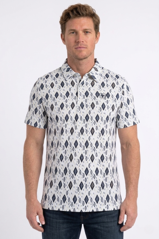 white full aztec diamond polo men platini front