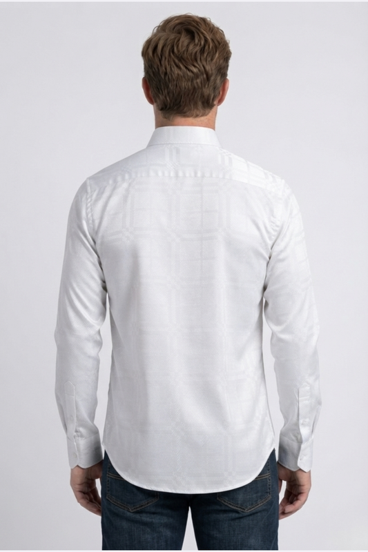 white geometric plaid jacquard dress shirt men platini side