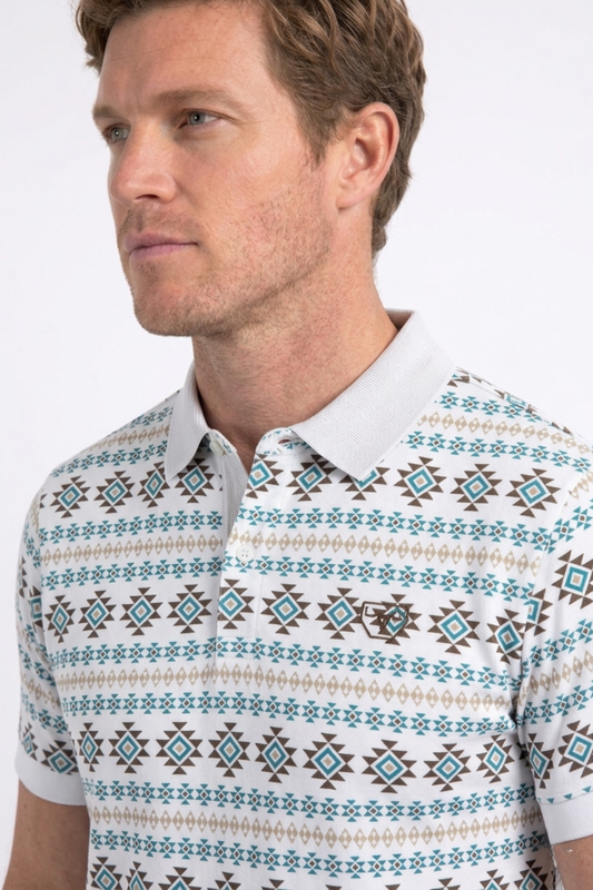 white geometric tribal band print polo men platini side