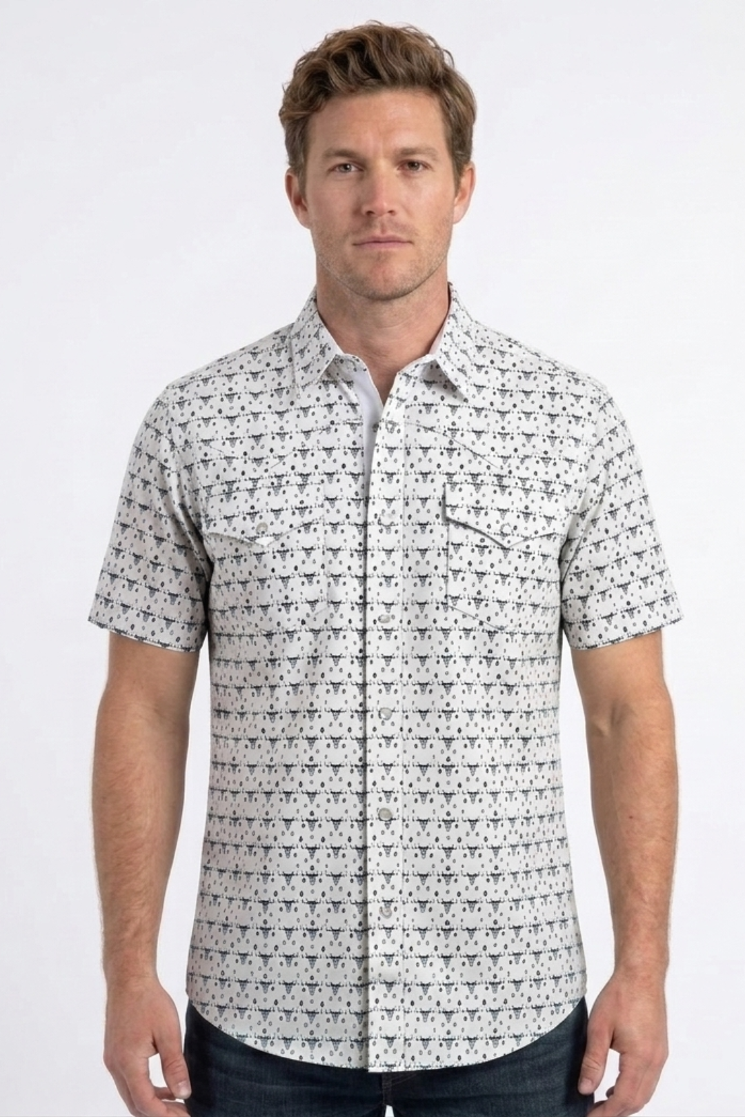 men with white longhorn heritage western shirt front platini