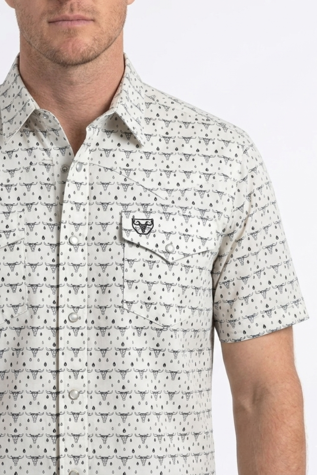 men with white longhorn heritage western shirt detail platini