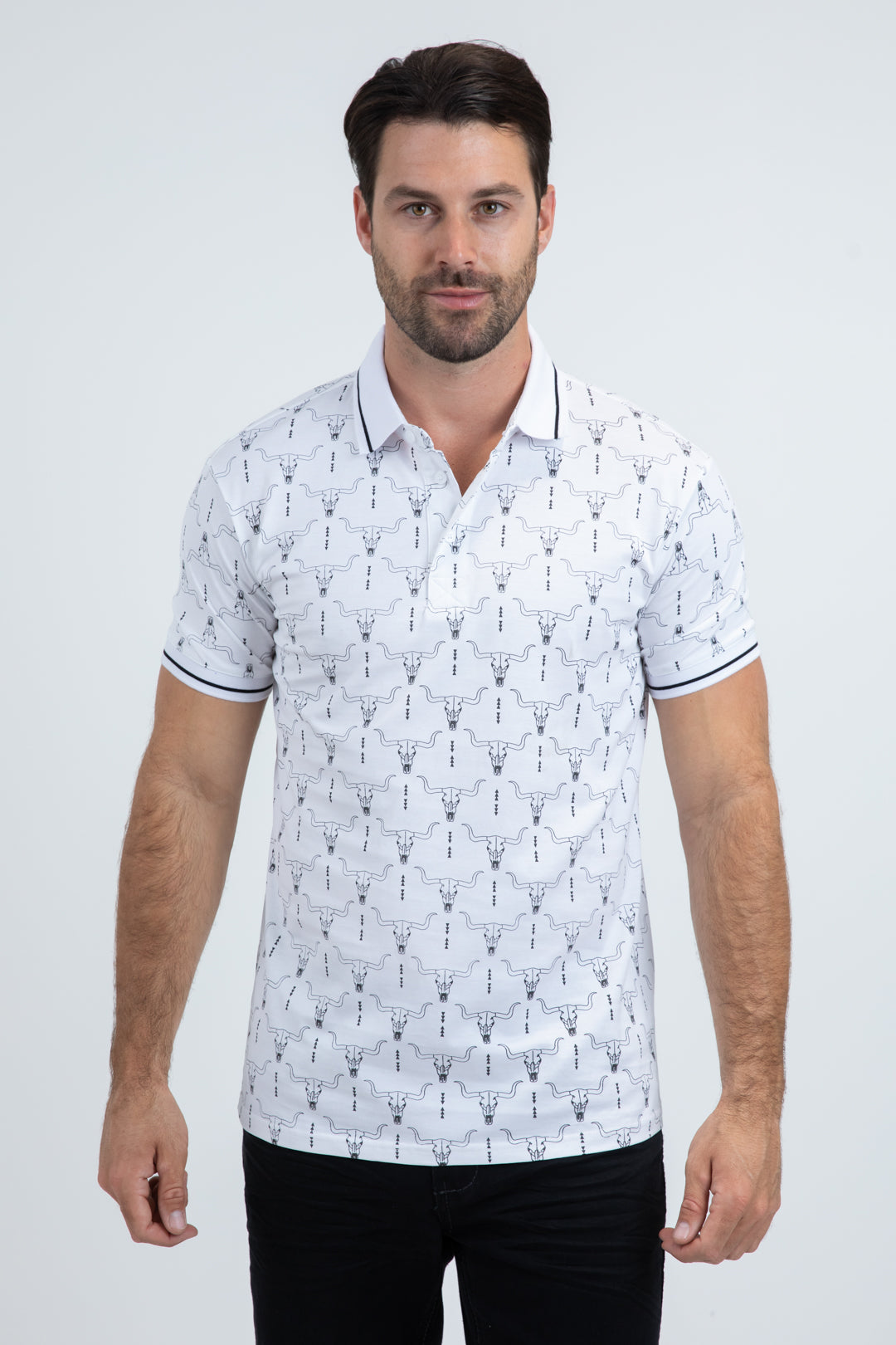 white longhorn polo front platini