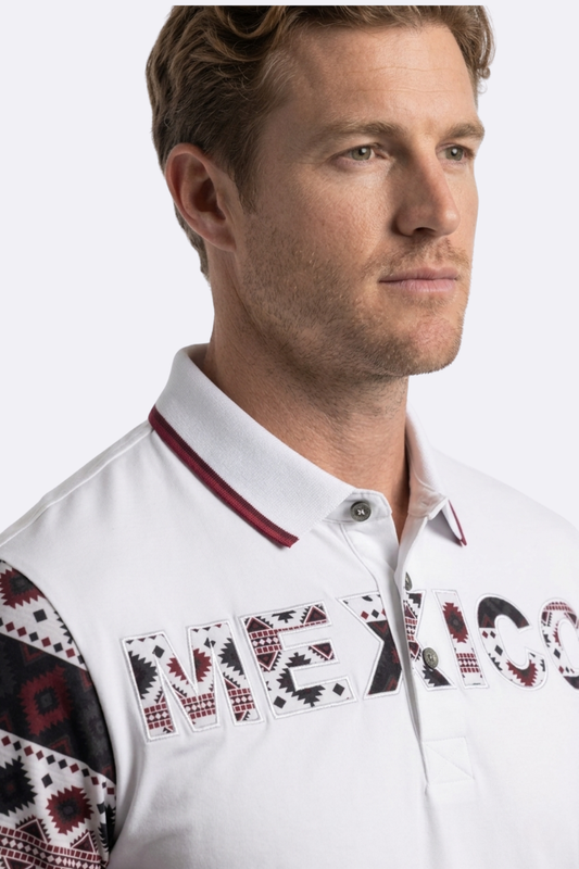 white mexico tribal sleeve polo men platini side