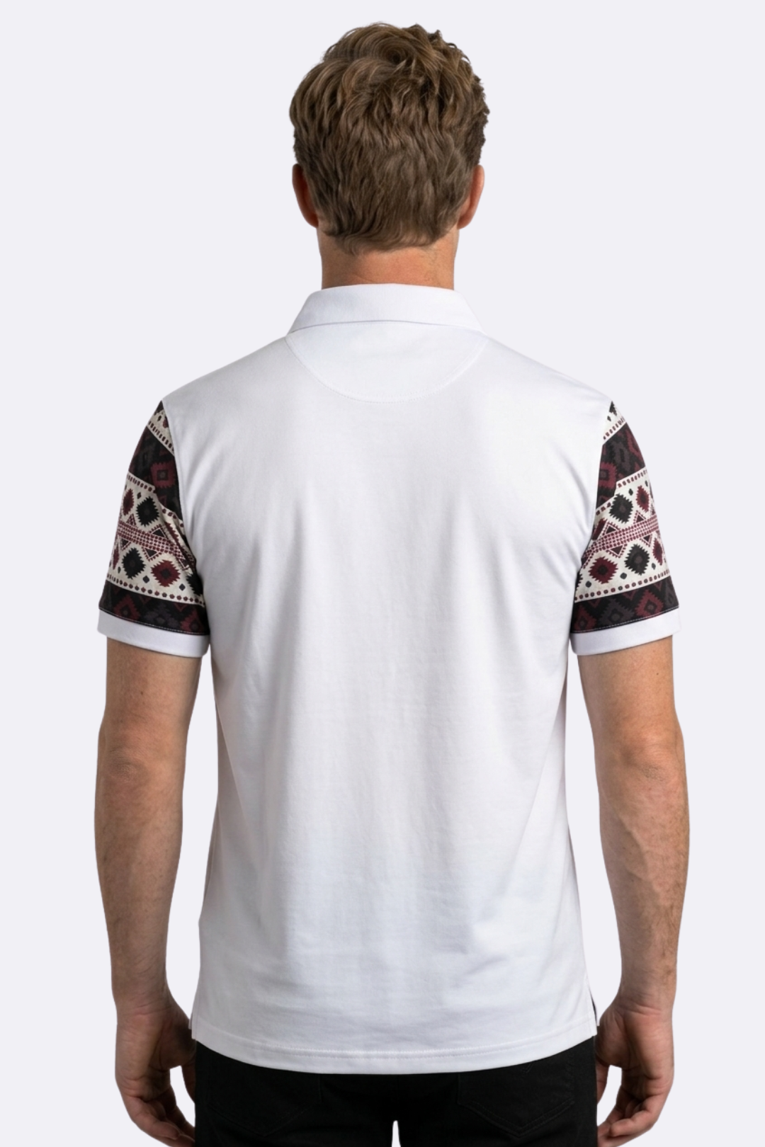 white mexico tribal sleeve polo men platini back