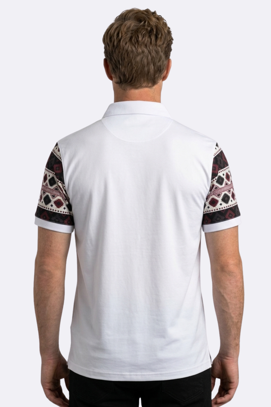 white mexico tribal sleeve polo men platini back