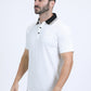 white micro print polo side platini