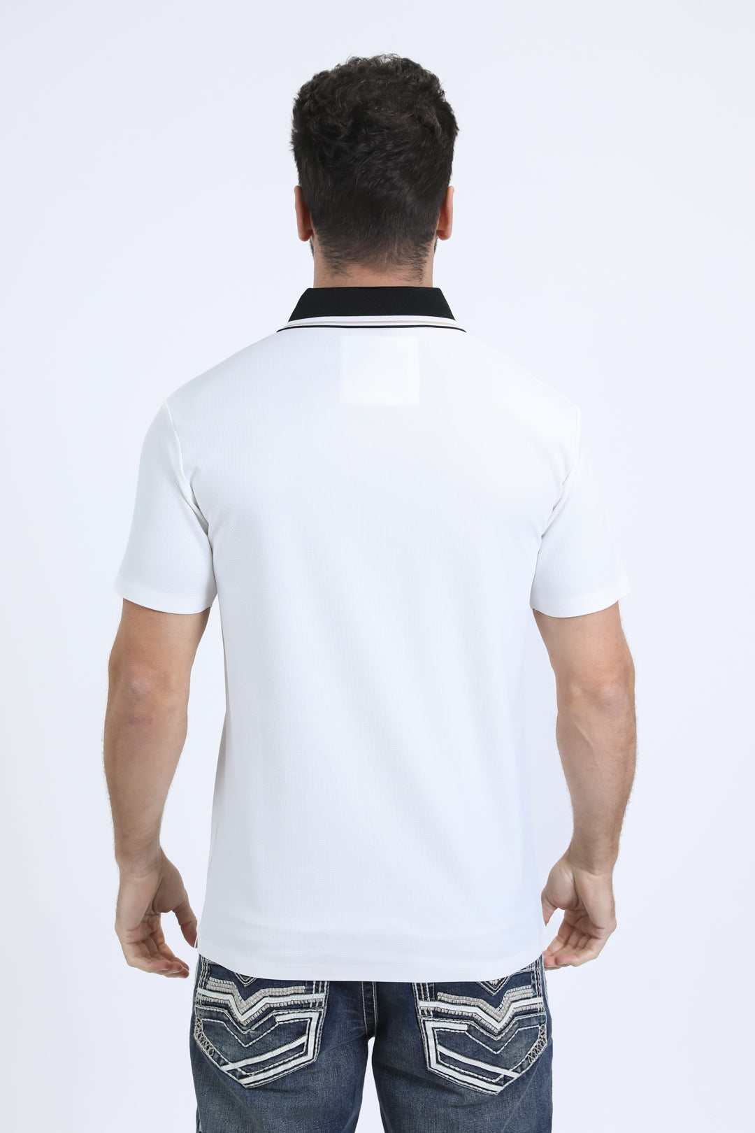 white micro print polo back platini