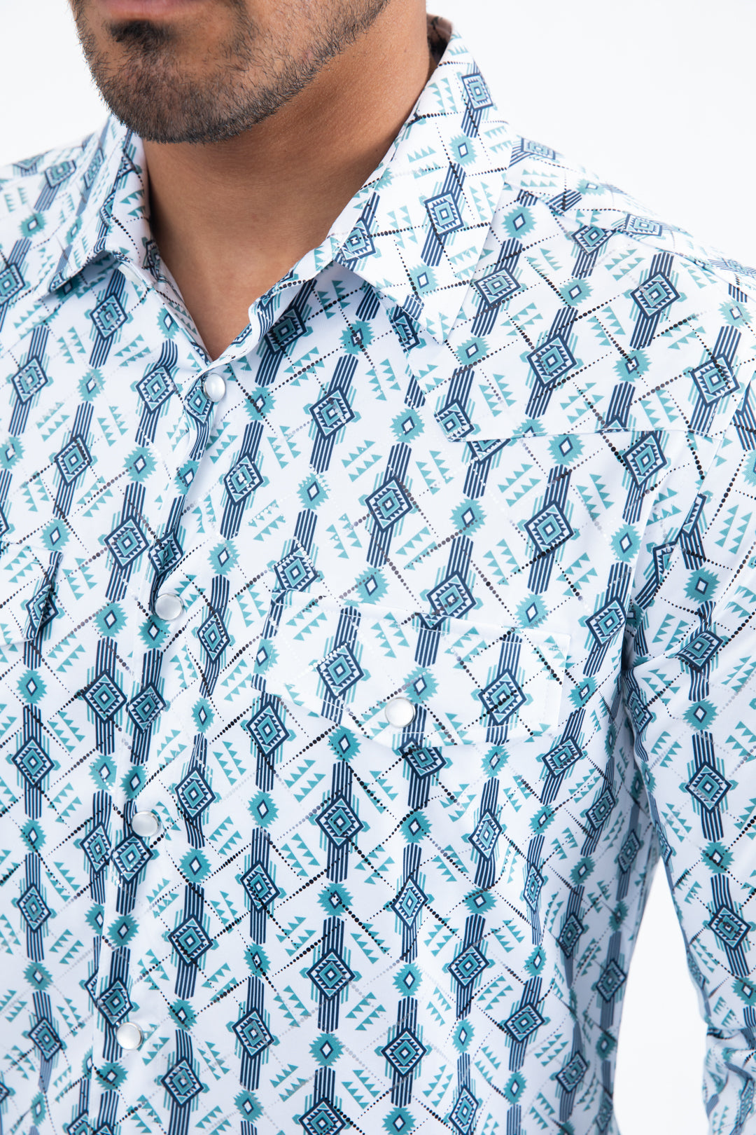 white modern ethnic pattern western shirt men platini back
