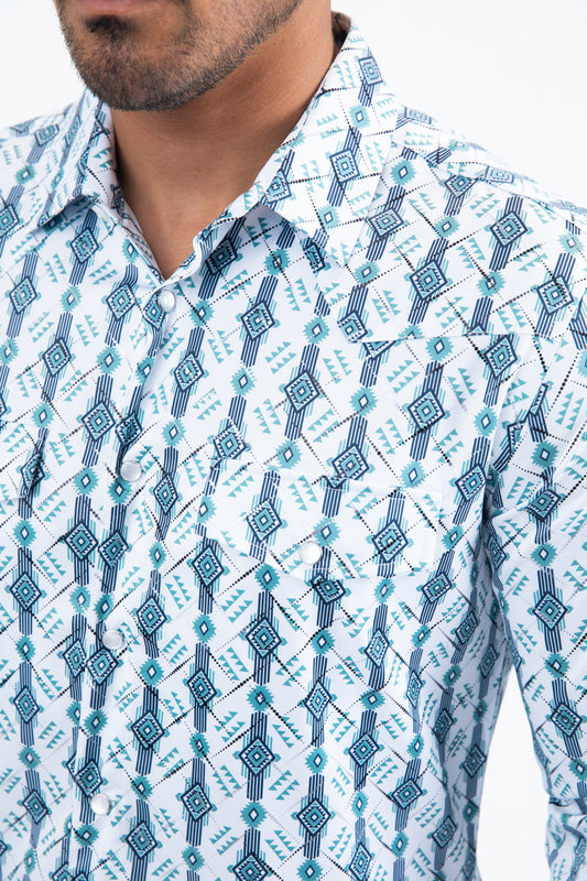 white modern ethnic pattern western shirt men platini detail