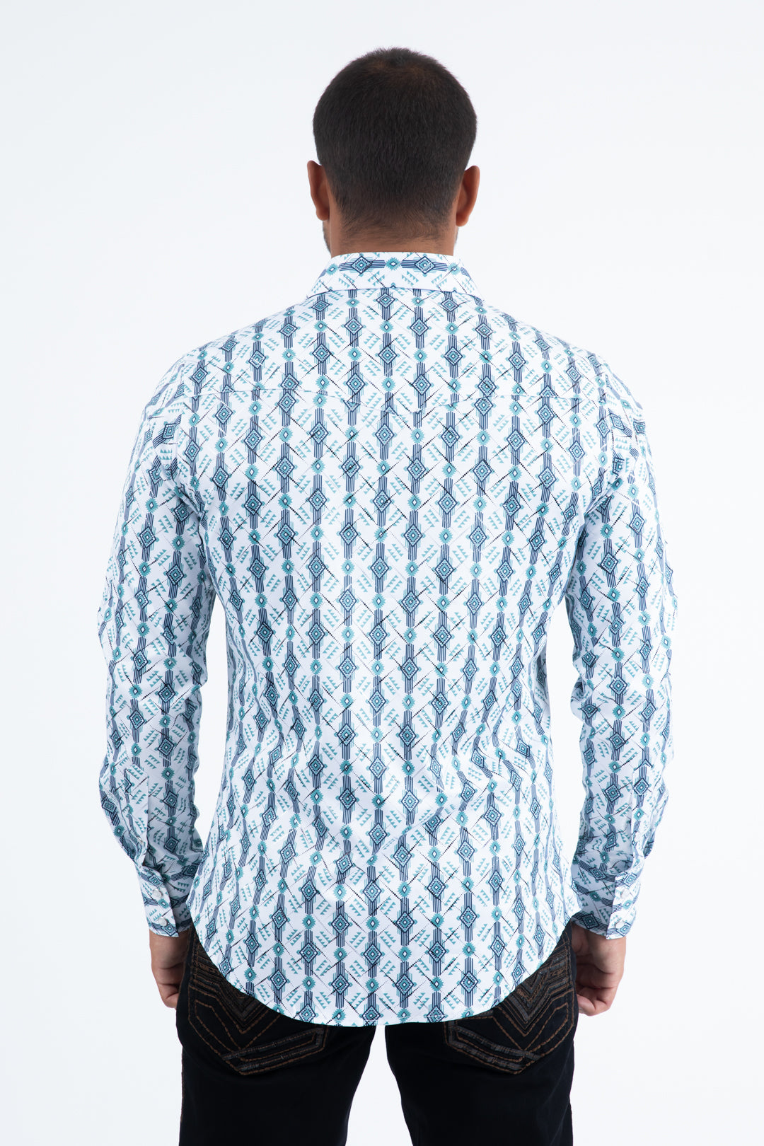 white modern ethnic pattern western shirt men platini detail