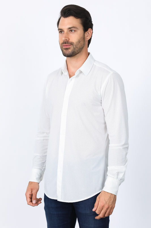 white modern fit stretch dress shirt men platini close-up