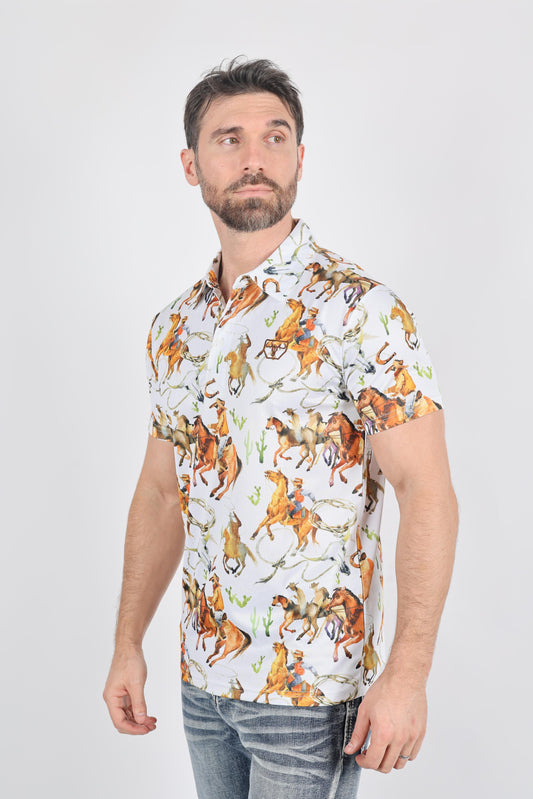 white rodeo scene performance polo men platini back