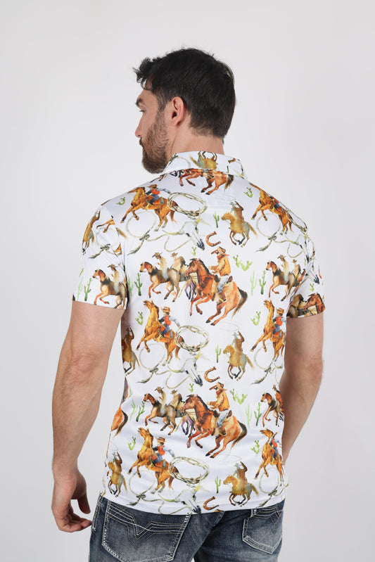 white rodeo scene performance polo men platini side