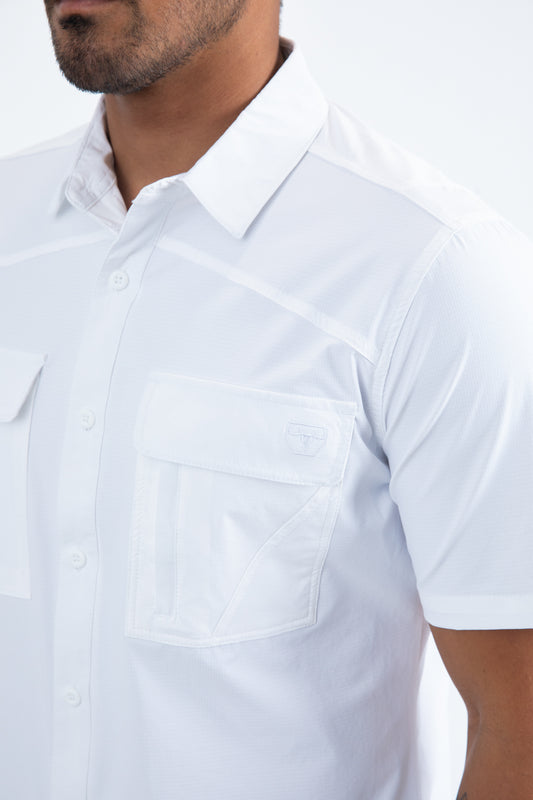 white performance solid shirt front detail platini