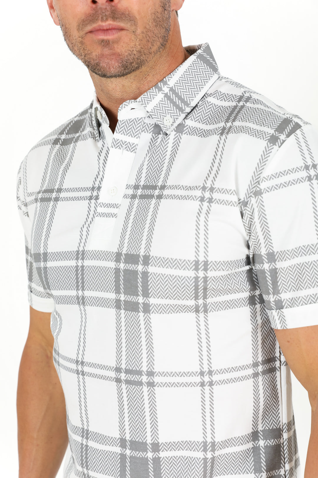 white grey plaid polo detail platini
